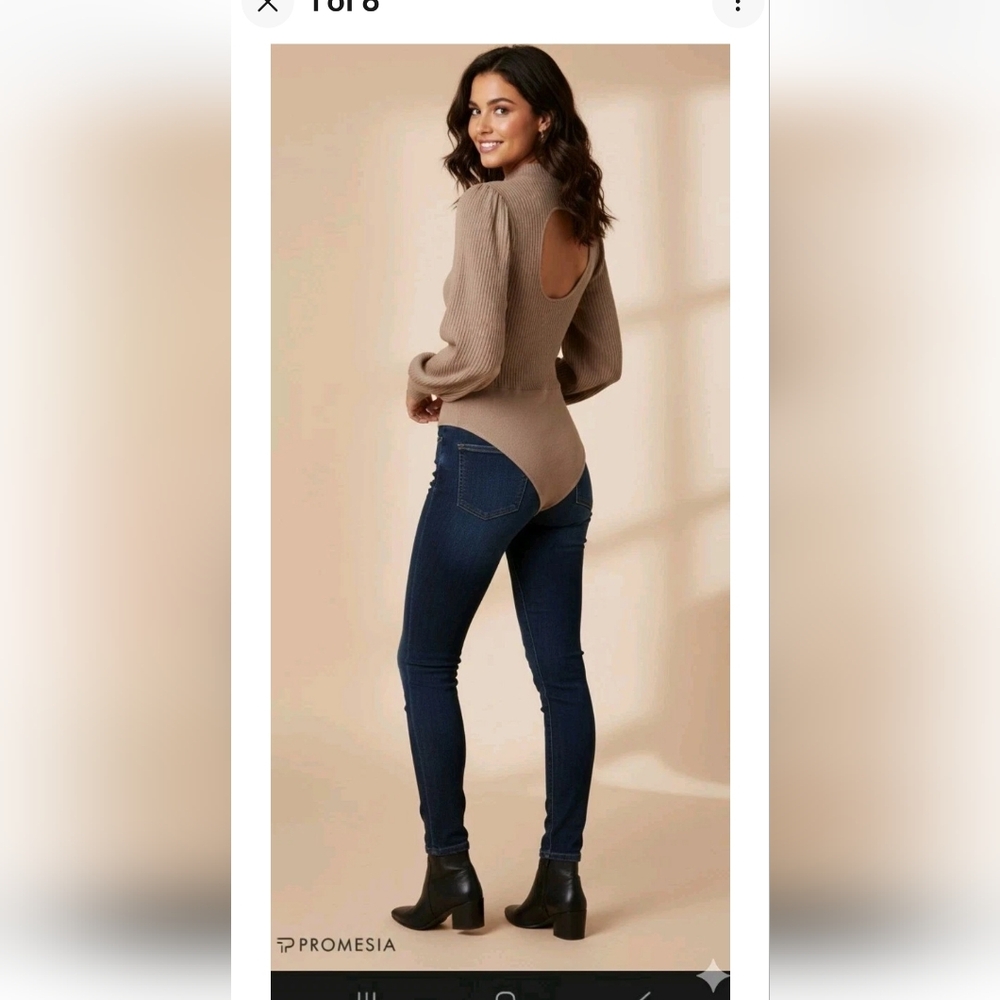 PROMESA Women's Brown carton color Stretch Ribbed Bodysuit (size S-M)